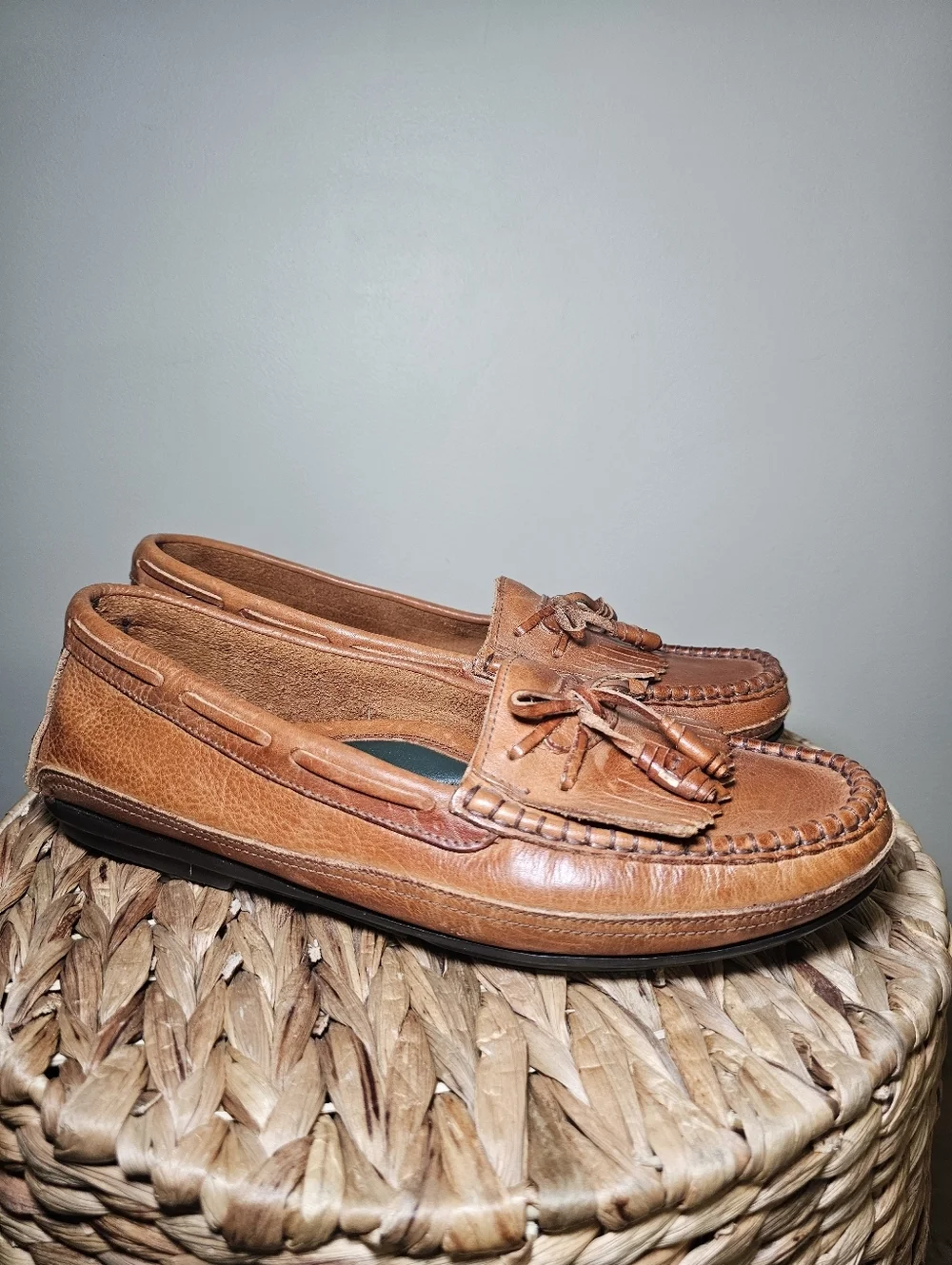 Brown Leather Tassel Loafers Mens Size 10 Driving Shoes Classic Preppy